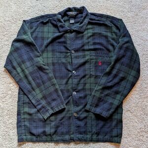 Polo Ralph Lauren Pajama Shirt Mens Large Green Blackwatch Plaid Flannel Pony